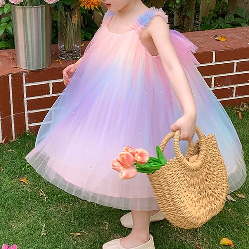 

Kids Little Girls' Dress Rainbow A Line Dress Performance Rainbow Midi Sleeveless Princess Beautiful Dresses Spring Summer Regular Fit 2-8 Years