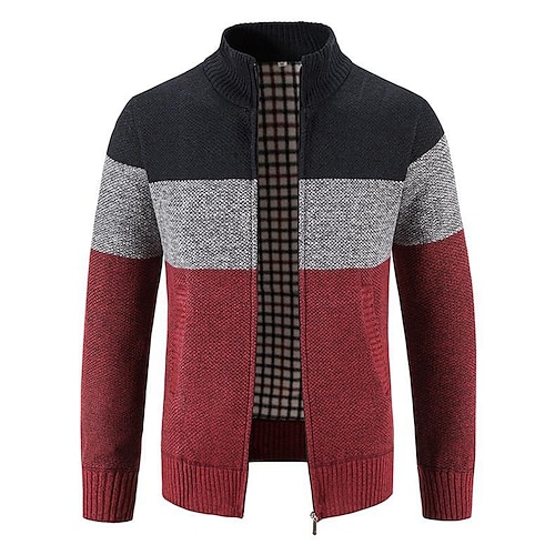 

Men's Sweater Cardigan Sweater Zip Sweater Sweater Jacket Fleece Sweater Waffle Knit Cropped Knitted Solid Color Crew Neck Basic Stylish Outdoor Daily Clothing Apparel Winter Fall Wine Light gray M L