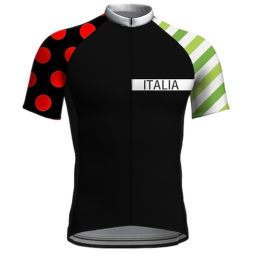

21Grams Men's Cycling Jersey Short Sleeve Bike Top with 3 Rear Pockets Mountain Bike MTB Road Bike Cycling Breathable Quick Dry Moisture Wicking Reflective Strips Black Polka Dot Italy Polyester