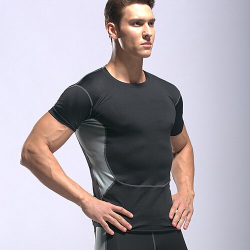 

Men's Compression Shirt Running Shirt Patchwork Short Sleeve Tee Tshirt Athletic Spandex Breathable Quick Dry Moisture Wicking Gym Workout Running Active Training Sportswear Activewear Color Block