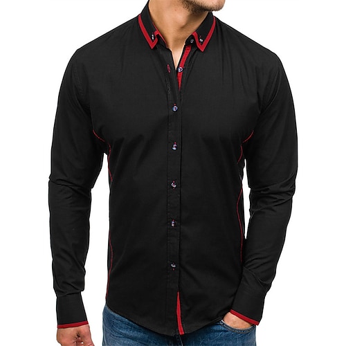 

Men's Dress Shirt Color Block Turndown Black and Red Black Navy Blue White Street Daily Long Sleeve Button-Down Clothing Apparel Fashion Casual Comfortable Smart Casual