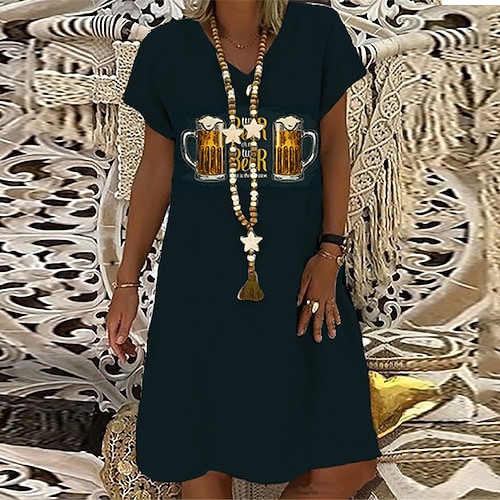 

Women's Shift Dress Casual Dress Short Mini Dress Black Short Sleeve Print Letter Print Spring Summer V Neck Casual Vacation 2022 S M L XL XXL 3XL