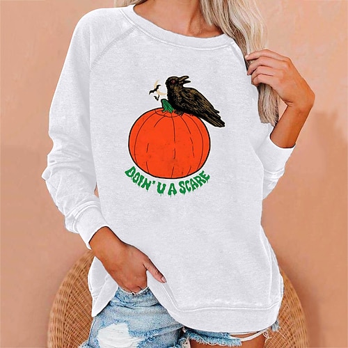 

Women's Sweatshirt Pullover Pumpkin Bird Print Halloween Weekend Hot Stamping Active Streetwear Clothing Apparel Hoodies Sweatshirts White Black