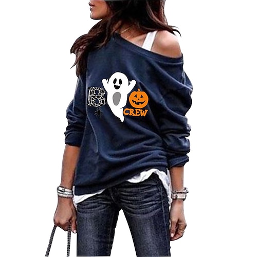 

Women's Sweatshirt Pullover Crew Neck Skull Pumpkin Ghost Print Halloween Daily Weekend Streetwear Casual Clothing Apparel Hoodies Sweatshirts Wine Red Black