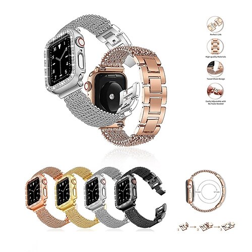 

1PC Smart Watch Band with Case Compatible with Apple iWatch Series 8 7 6 5 4 3 2 1 SE Metal Band for iWatch Smartwatch Strap Wristband Alloy Silicone Luxury Adjustable Rugged