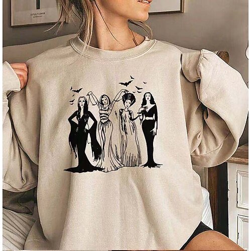 

Women's Sweatshirt Pullover Crew Neck Hocus Pocus Print Halloween Weekend Hot Stamping Active Casual Clothing Apparel Hoodies Sweatshirts Green Black