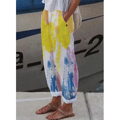

Women's Pants Trousers Trousers Yellow Mid Waist Fashion Casual Weekend Side Pockets Print Micro-elastic Full Length Comfort Tie Dye S M L XL XXL