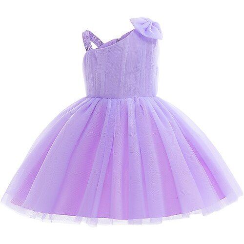 

Kids Girls' Dress Solid Colored A Line Dress Knee-length Dress Party Bow Sleeveless Cute Dress 2-6 Years Spring Purple