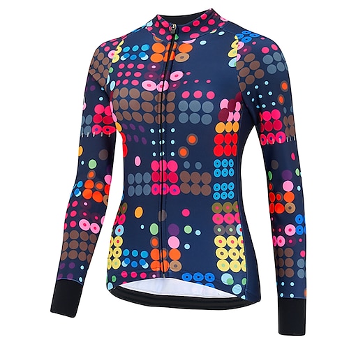 

21Grams Women's Cycling Jersey Long Sleeve Bike Top with 3 Rear Pockets Mountain Bike MTB Road Bike Cycling Breathable Quick Dry Moisture Wicking Reflective Strips Dark Navy Polka Dot Polyester