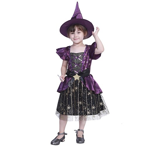 

kinderkleid für kleine mädchen geometrisch a-linie kleid halloween lila midi kurzarm kleider halloween winter frühling regular fit 3-10 jahre