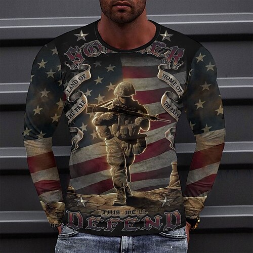 

Men's T shirt Tee Tee Graphic Round Neck Gray Long Sleeve 3D Print Casual Daily Print Tops Fashion Designer Comfortable Big and Tall