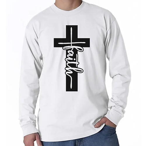 

Men's Unisex T shirt Tee Hot Stamping Cross V Neck Street Casual Print Long Sleeve Tops Designer Simple Basic Casual White