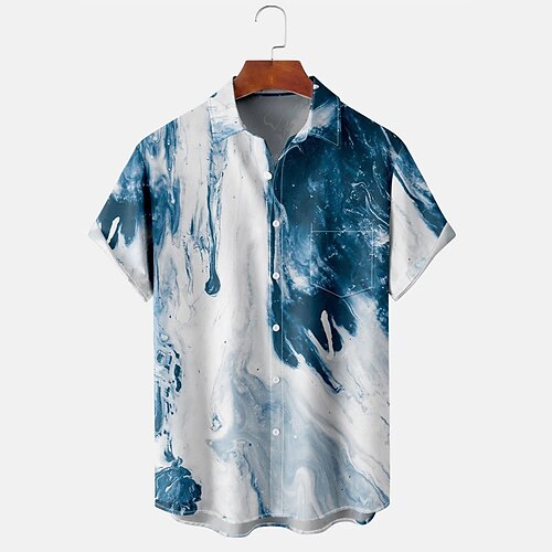 

Men's Shirt Summer Hawaiian Shirt Graphic Shirt Graphic Turndown Blue 3D Print Outdoor Street Short Sleeve 3D Print Button-Down Clothing Apparel Designer Casual Classic Hawaiian / Spring / Beach