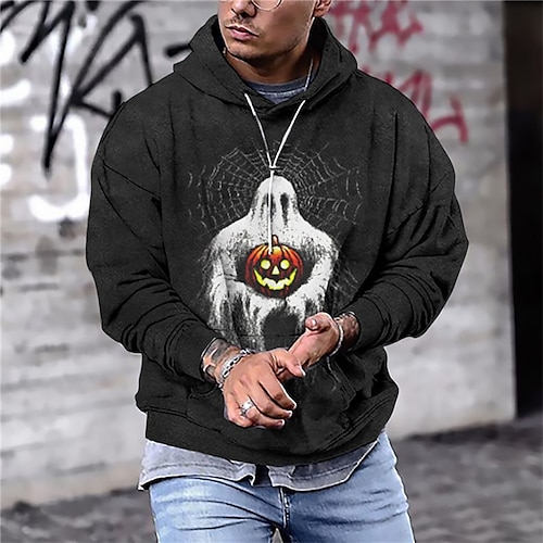 

Men's Unisex Pullover Hoodie Sweatshirt Black Hooded Pumpkin Ghost Graphic Prints Print Daily Sports 3D Print Streetwear Designer Casual Spring & Fall Clothing Apparel Hoodies Sweatshirts Long