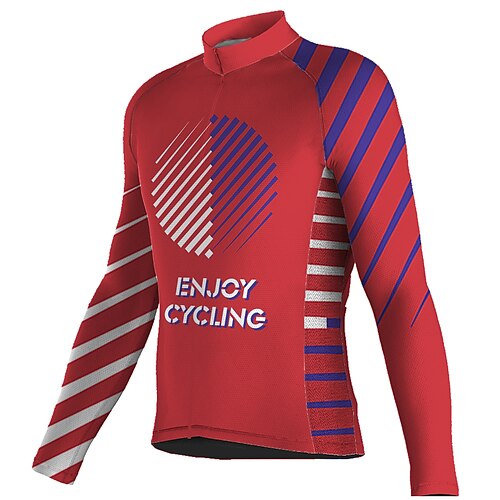 

21Grams Men's Cycling Jersey Long Sleeve Bike Top with 3 Rear Pockets Mountain Bike MTB Road Bike Cycling Breathable Quick Dry Moisture Wicking Reflective Strips Red Stripes Geometic Polyester Spandex