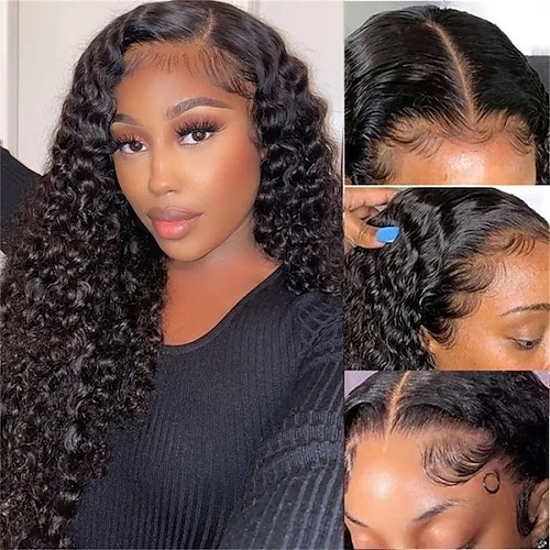 

Human Hair 13x4 Lace Front Wig Free Part Brazilian Hair Deep Wave Natural Wig 150% 180% Density with Baby Hair Glueless Pre-Plucked For wigs for black women Long Human Hair Lace Wig / Daily Wear