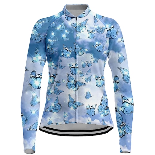 

21Grams Women's Cycling Jersey Long Sleeve Bike Top with 3 Rear Pockets Mountain Bike MTB Road Bike Cycling Breathable Quick Dry Moisture Wicking Reflective Strips Blue Butterfly Polyester Spandex