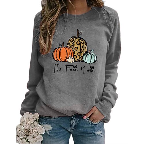 

Women's Sweatshirt Pullover Crew Neck Pumpkin Print Halloween Daily Weekend Streetwear Casual Hoodies Sweatshirts Gray Red