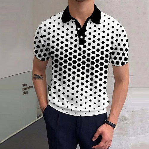 

Men's Collar Polo Shirt Golf Shirt Circle Turndown Black 3D Print Outdoor Street Short Sleeves Button-Down Print Clothing Apparel Fashion Casual Breathable / Summer / Spring / Summer