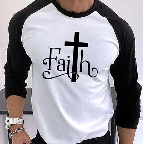 

Men's T shirt Tee Graphic Cross Crew Neck White Long Sleeve Hot Stamping Street Daily Print Tops Fashion Designer Casual Comfortable / Sports