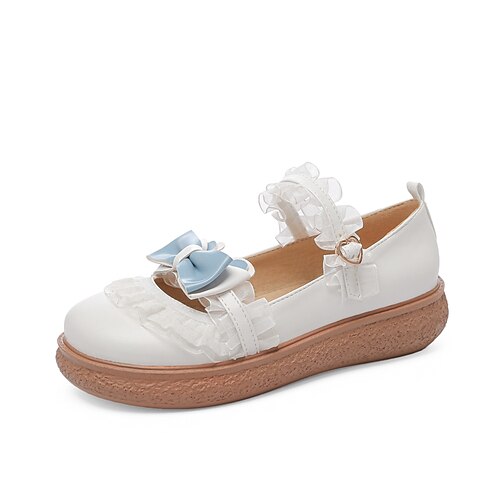 

Girls' Flats Princess Shoes School Shoes PU Flower Girl Shoes Big Kids(7years ) Party Birthday Buckle White Blue Beige Fall Summer