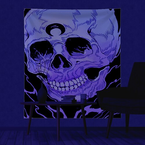 

Halloween Skull Blacklight UV Reactive Wall Tapestry Psychedelic Room Background Decorative Cloth Hanging