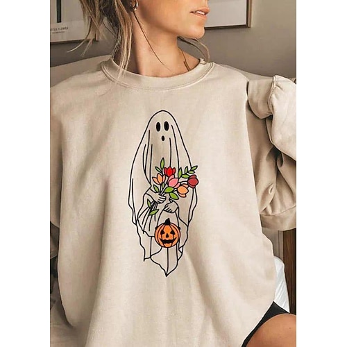 

Pumpkin Ghost Floral Sweatshirt - Beige