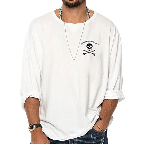 

Men's T shirt Tee Graphic Skull Crew Neck White Black Gray Long Sleeve Hot Stamping Street Daily Print Tops Fashion Designer Casual Comfortable / Sports