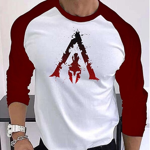 

Men's T shirt Tee Graphic Geometric Crew Neck Red Print Street Sports Long Sleeve Print Clothing Apparel Fashion Designer Casual Comfortable