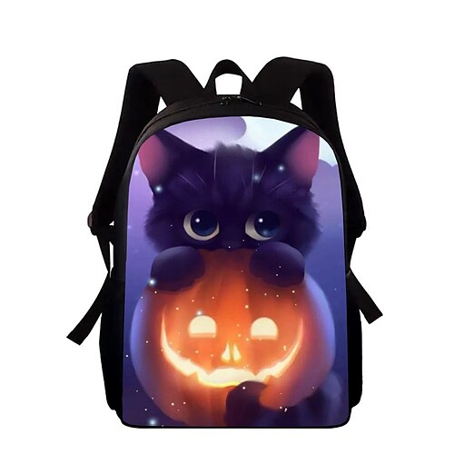 

Unisex Halloween Commuter Backpack Oxford Cloth Cat Large Capacity Breathable Zipper School Daily Purple