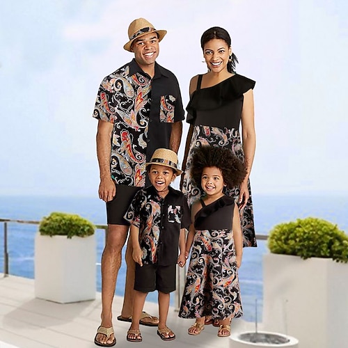 

Family Look Family Sets Graphic Mermaid Daily Black Short Sleeve Active Matching Outfits