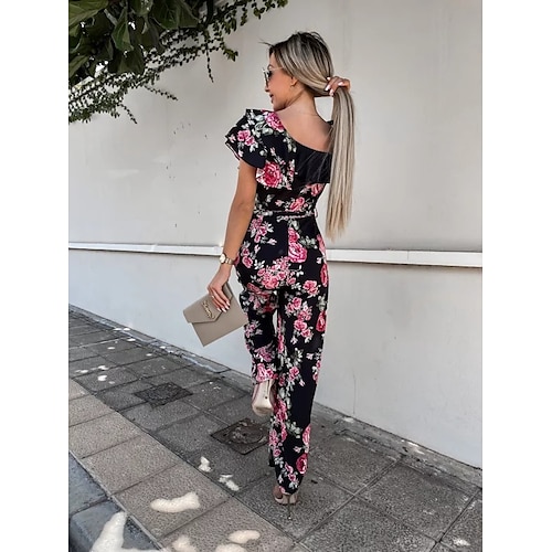 

Cross-Border Amazon Europe And The United States Wish Foreign Trade Independent Station 2022 Summer New Loose Lace-Up Printed Jumpsuit