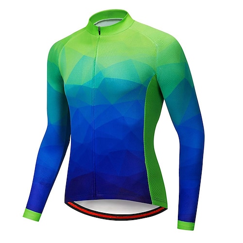 

21Grams Men's Cycling Jersey Long Sleeve Bike Top with 3 Rear Pockets Mountain Bike MTB Road Bike Cycling Breathable Quick Dry Moisture Wicking Reflective Strips Orange BlueGreen Gradient Geometic