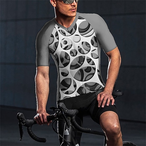 

21Grams Men's Cycling Jersey Short Sleeve Bike Top with 3 Rear Pockets Mountain Bike MTB Road Bike Cycling Breathable Quick Dry Moisture Wicking Reflective Strips Grey Graphic Polyester Spandex Sports