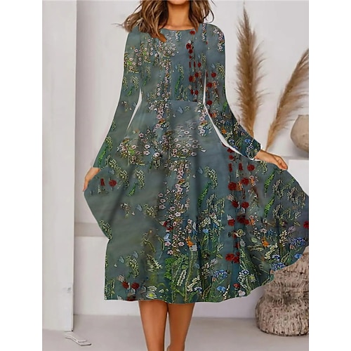 

Mujer Vestido informal Vestido de Columpio Vestido de una línea Vestido Midi Verde Trébol Manga Larga Floral Bolsillo Invierno Otoño Escote Redondo Vacaciones Vestido de invierno vestido de otoño 2023