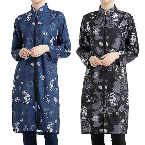 

Women's Burkini Hijab Swimsuit Full Coverage UPF50 Long Sleeve Bathing Suit 3-Piece Modest Swimwear Swimming Beach Water Sports Printed Spring Summer Autumn