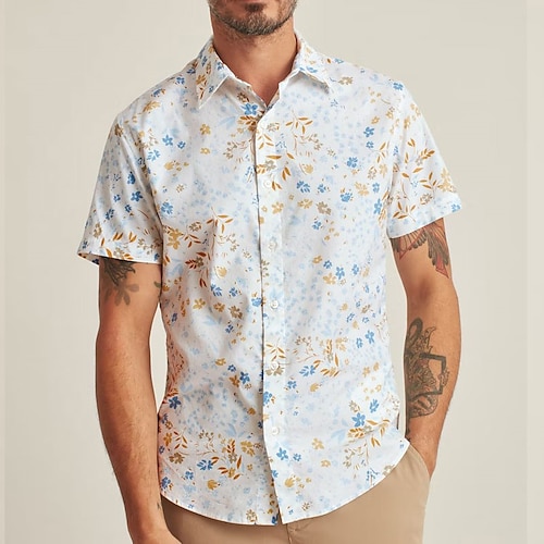 

Men's Shirt 3D Print Floral Turndown Street Casual Button-Down Print Short Sleeve Tops Casual Fashion Breathable White / Summer