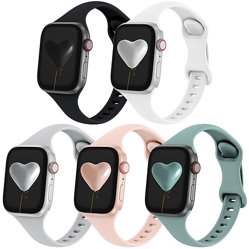 

5 Pack Bands Compatible with Apple Watch 38mm 40mm 41mm 42mm 44mm 45mm Slim Thin Narrow Replacement Silicone Sport Strap for iWatch Series 7/6/5/4/3/2/1 SE