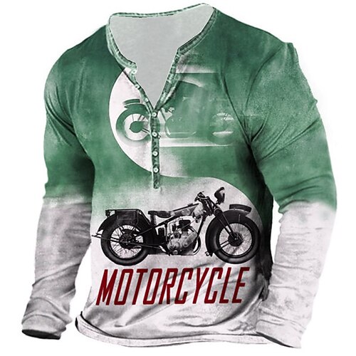 

Men's Henley Shirt Tee T shirt Tee 3D Print Graphic Motorcycle Plus Size Henley Daily Sports Button-Down Print Long Sleeve Tops Designer Basic Classic Comfortable Green