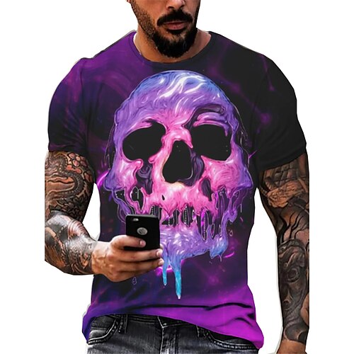 

Men's Unisex T shirt Tee Skull Graphic Prints Crew Neck Purple Short Sleeve 3D Print Outdoor Halloween Print Tops Sports Designer Casual Big and Tall / Summer / Summer