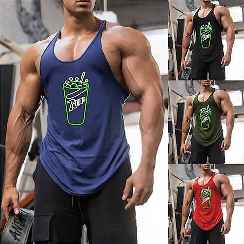 

Men's Tank Top Vest Graphic Prints Drink Crew Neck Blue Red Gray Black Hot Stamping Plus Size Outdoor Daily Sleeveless Print Clothing Apparel Fashion Designer Classic Hawaiian / Summer / Summer