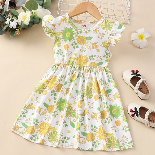 

Kids Little Girls' Dress Floral Plaid A Line Dress School Holiday Green Blue Pink Above Knee Short Sleeve Beautiful Sweet Dresses Spring Summer Regular Fit 2-6 Years