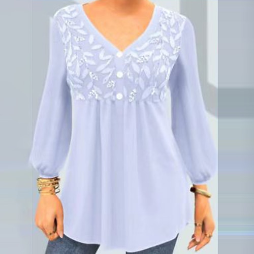 

Women's Plus Size Tops Blouse Shirt Floral Button Print Long Sleeve V Neck Streetwear Daily Vacation Polyester Fall Winter LightBlue