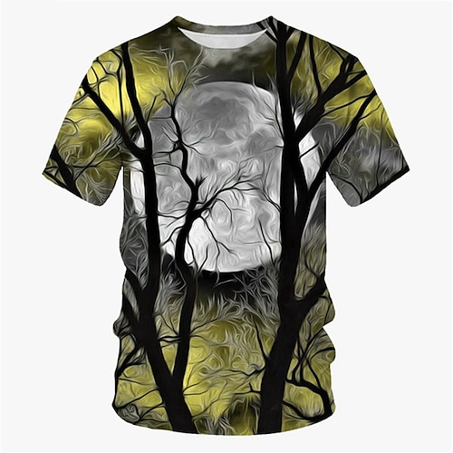 

Men's Unisex T shirt Tee 3D Print Graphic Prints Tree Moon Crew Neck Street Daily Print Short Sleeve Tops Designer Casual Big and Tall Sports Black / Red Dark GrayRed Green / Summer