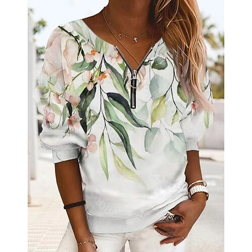 

Women's Blouse Graphic Animal Casual Daily Going out Blouse Long Sleeve Print V Neck Casual Green Black Blue S / 3D Print