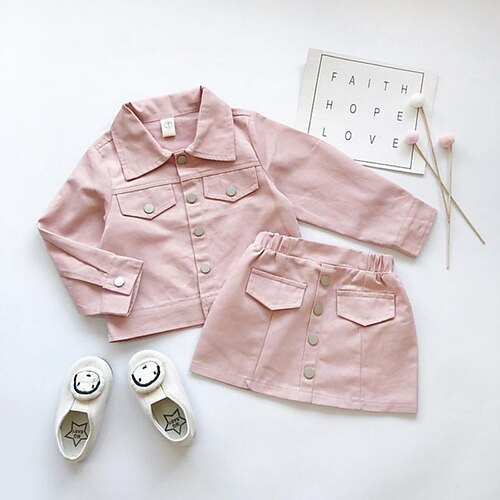 

Kids Girls' Clothing Set 2 Pieces Long Sleeve Pink Light gray Solid Color Daily Short 2-8 Years