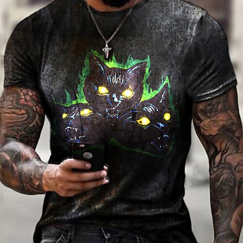 

Men's Unisex T shirt Tee Cat Graphic Prints Crew Neck Black Short Sleeve 3D Print Outdoor Street Print Tops Sports Designer Casual Big and Tall / Summer / Summer