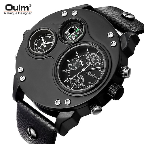 

Oulm Quartz Watch for Men Analog Quartz Sexy Stylish Steampunk Waterproof Large Dial Alloy PU Leather Creative