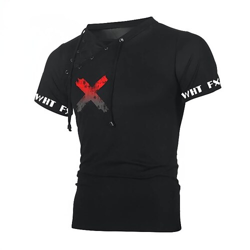

Men's T shirt Tee Graphic Letter Crew Neck Black Street Sports Short Sleeve Lace up Print Clothing Apparel Fashion Designer Casual Comfortable / Summer / Summer