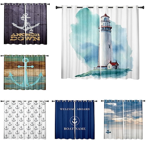 

2 Panels Set Blackout Curtains Anchor Printed Thermal Insulated Curtains for Bedroom Living Room Modern Grommet Window Drapes Curtain Drapes